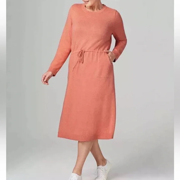 J.Jill Soft Red Clay Heather Pure Jill Drawstring-Waist Sweater Dress Women M - Picture 1 of 13